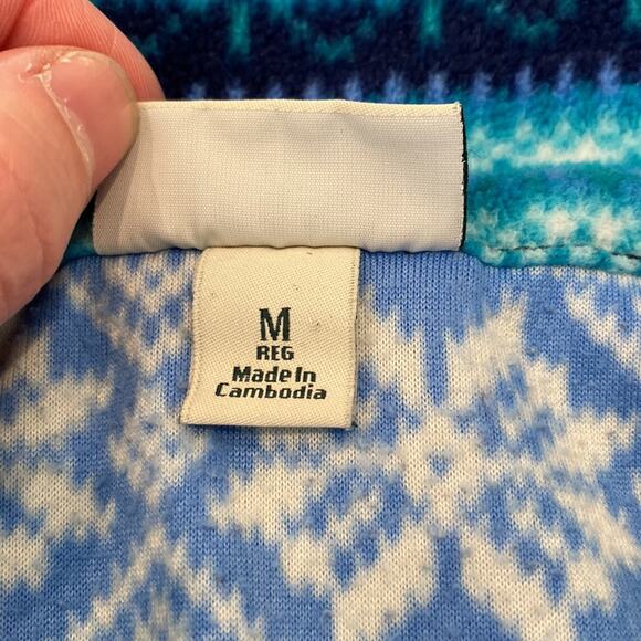 L.L. Bean Pullover 1/2 Zip Blue Fleece Snowflake Print M - Picture 8 of 9
